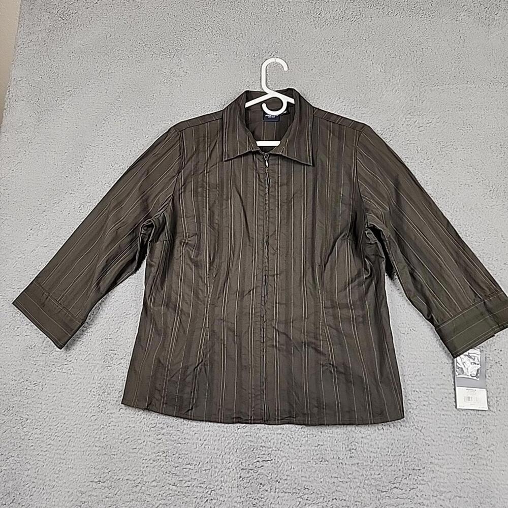 Sonoma Woman 3/4 Sleeve Zip up Top Shirt  Blouse Size XL Green Stretch
